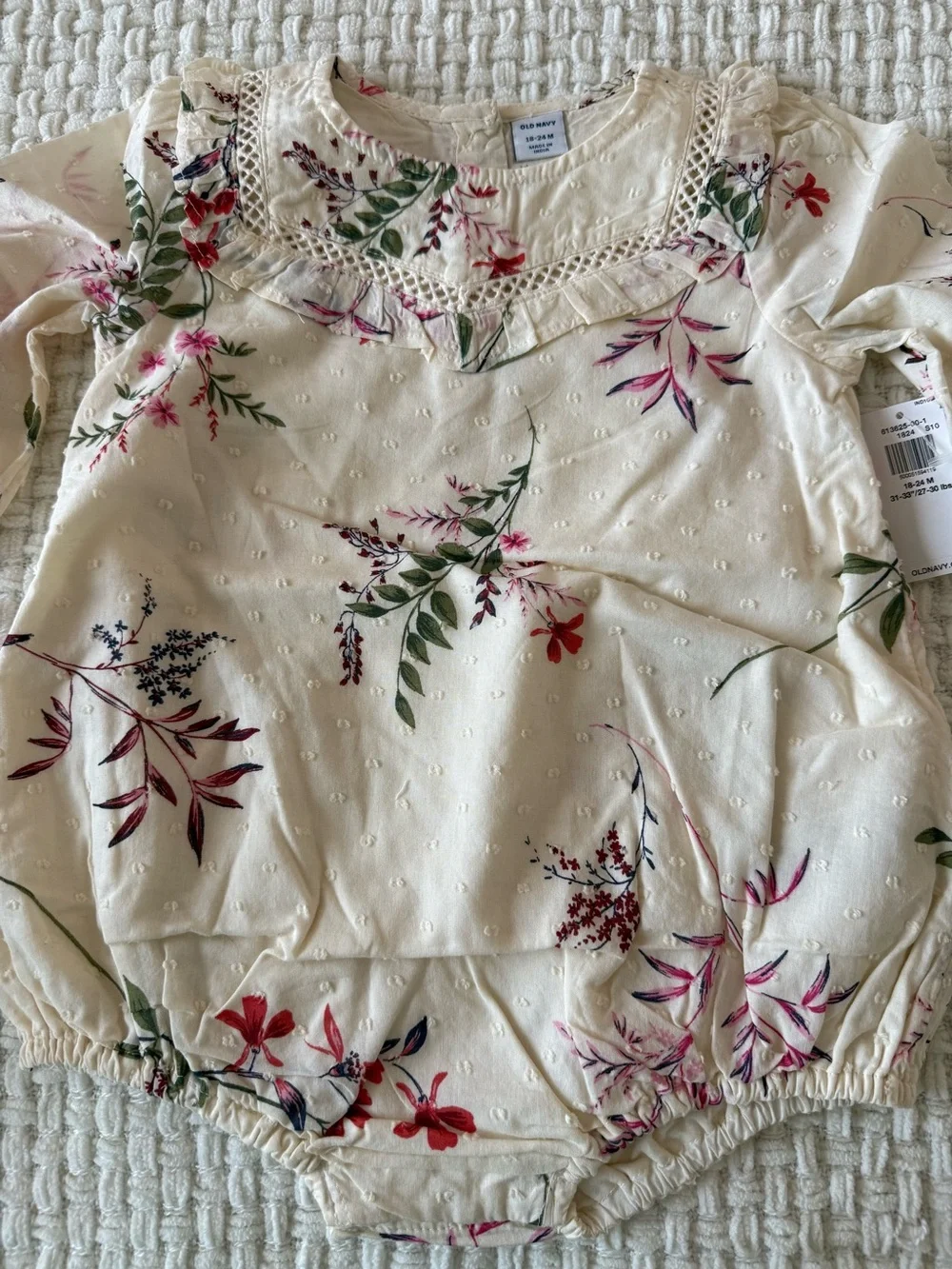 Old Navy Cream Floral Long-Sleeve Baby Romper